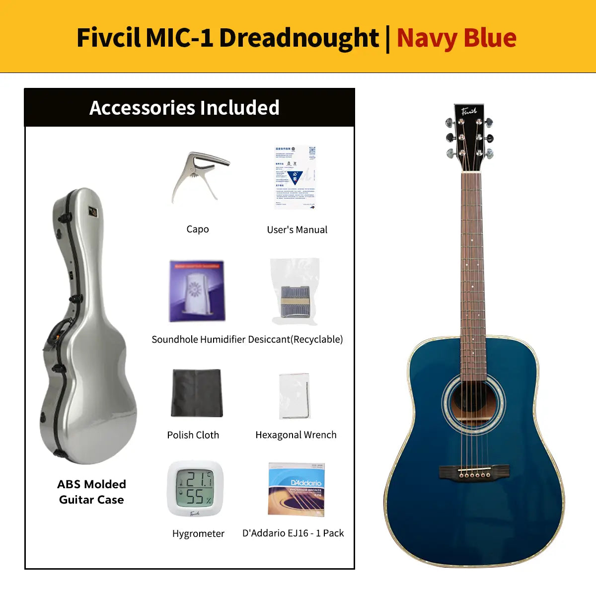 Fivcil MIC-1 Sitka Spruce/African Mahogany Acoustic Guitar