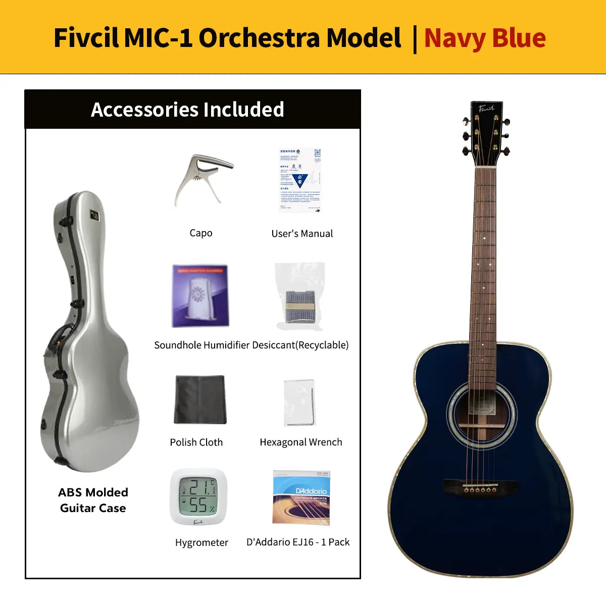 Fivcil MIC-1 Sitka Spruce/African Mahogany Acoustic Guitar