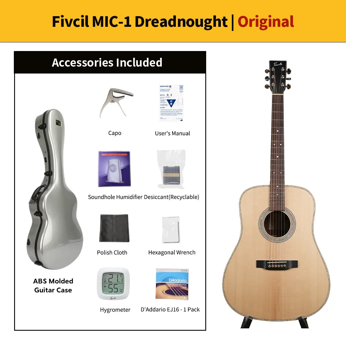 Fivcil MIC-1 Sitka Spruce/African Mahogany Acoustic Guitar