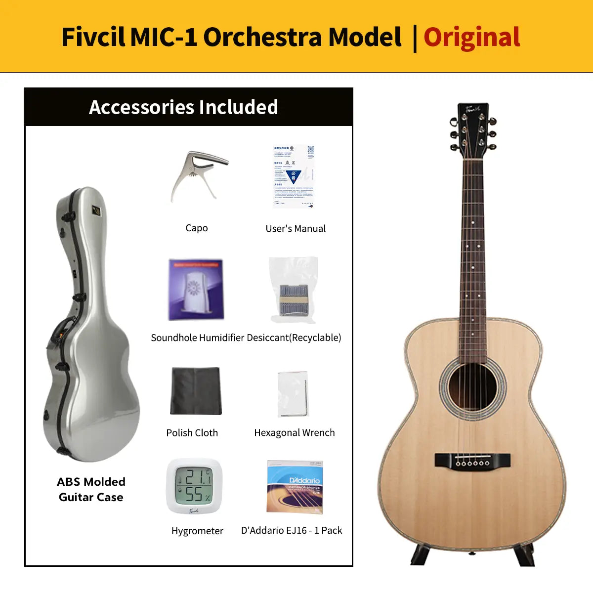 Fivcil MIC-1 Sitka Spruce/African Mahogany Acoustic Guitar