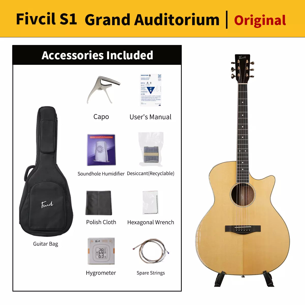 Fivcil S1 Grand Auditorium 41 Inch Acoustic Guitar