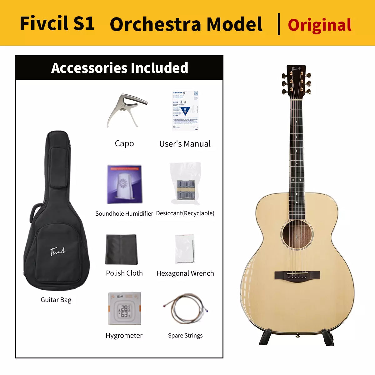 Fivcil S1 Orchestra Model 40 Inch Acoustic Guitar