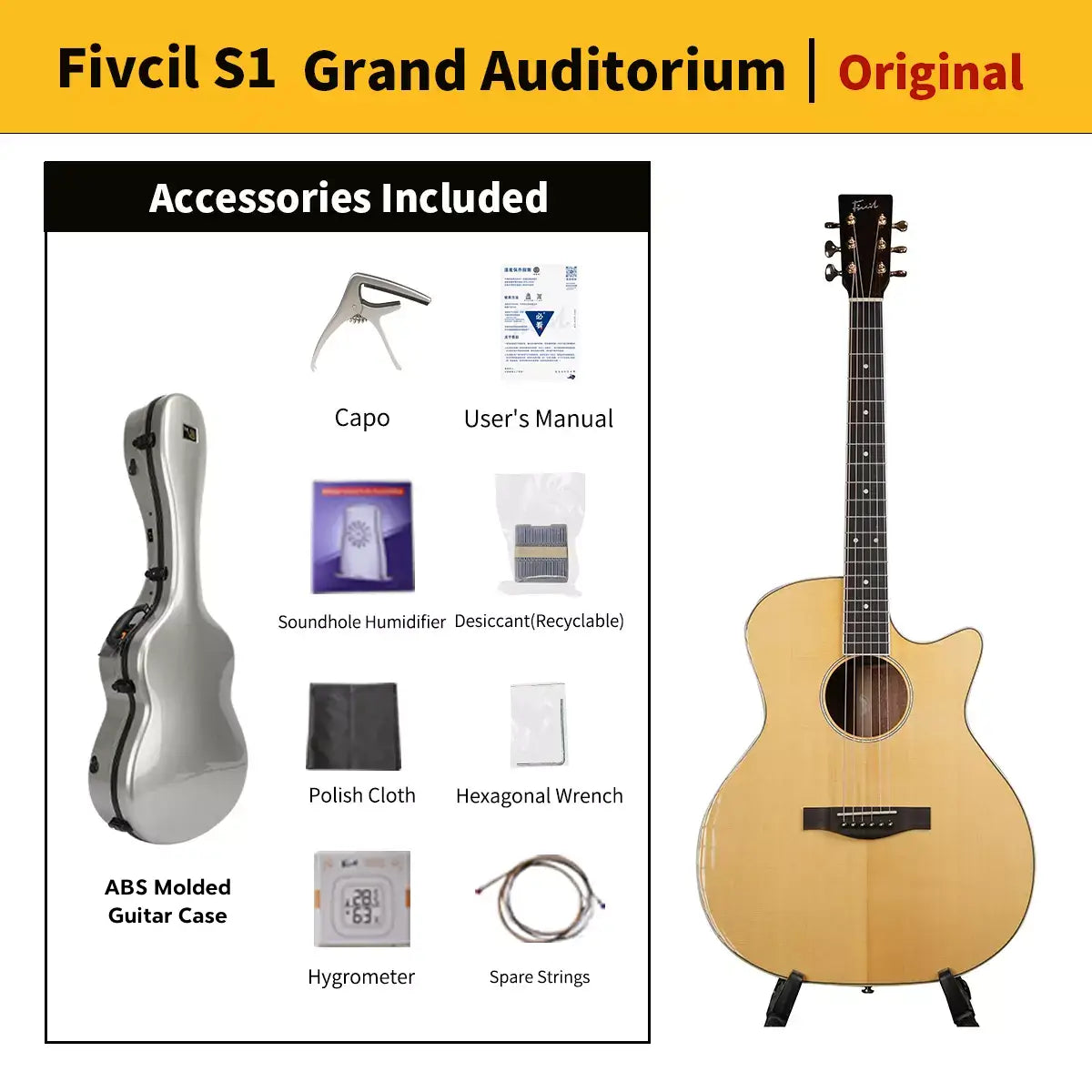 Fivcil S1 Grand Auditorium 41 Inch Acoustic Guitar