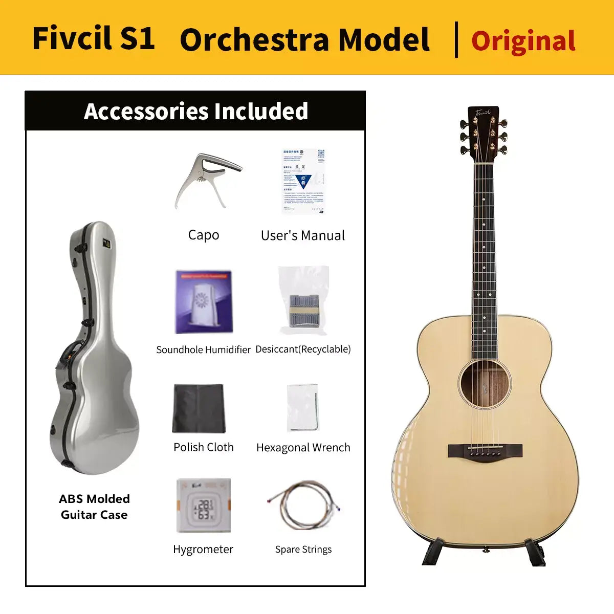 Fivcil S1 Orchestra Model 40 Inch Acoustic Guitar