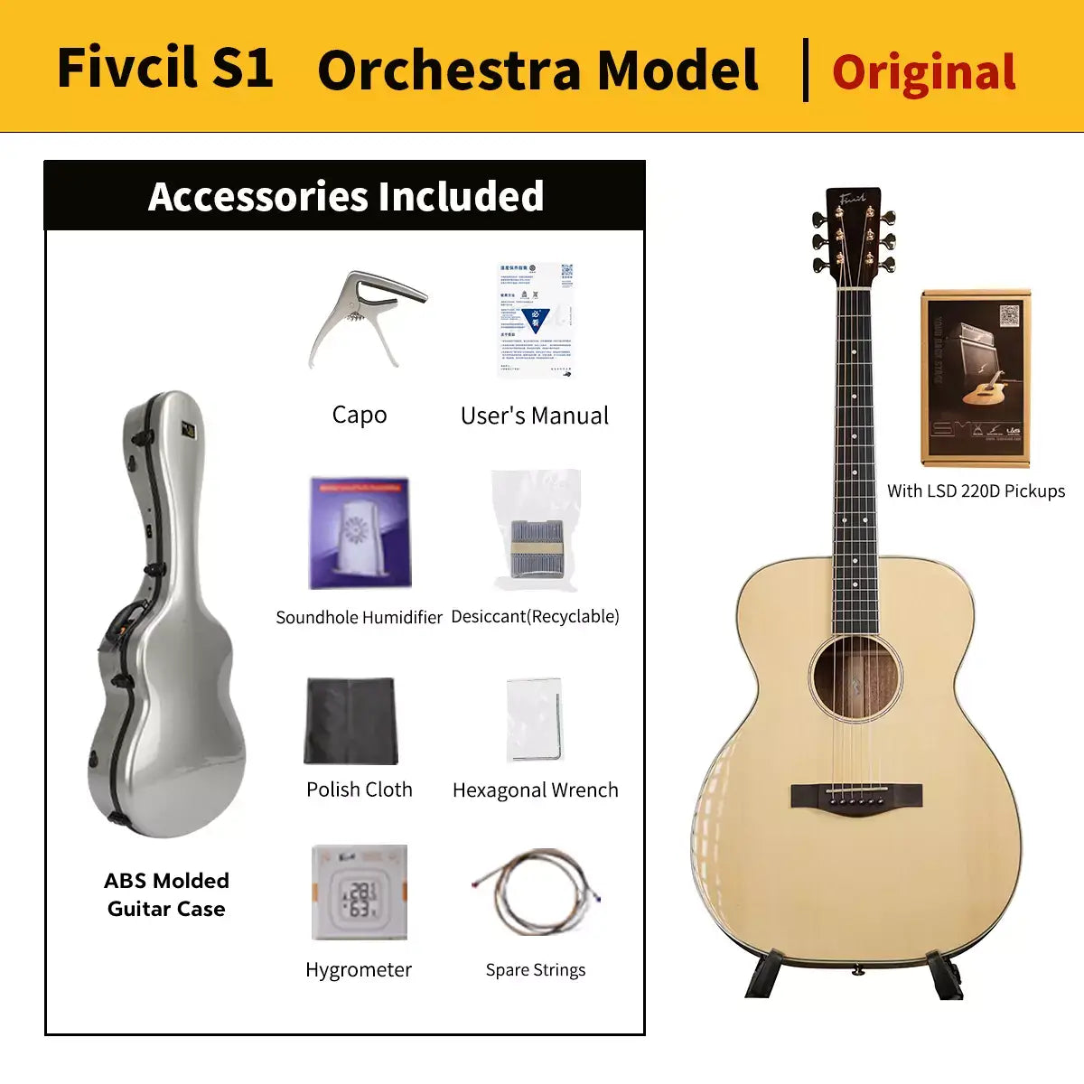 Fivcil S1 Orchestra Model 40 Inch Acoustic Guitar