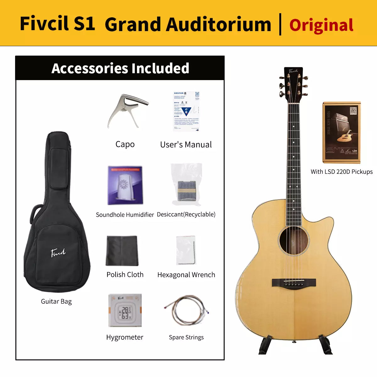 Fivcil S1 Grand Auditorium 41 Inch Acoustic Guitar