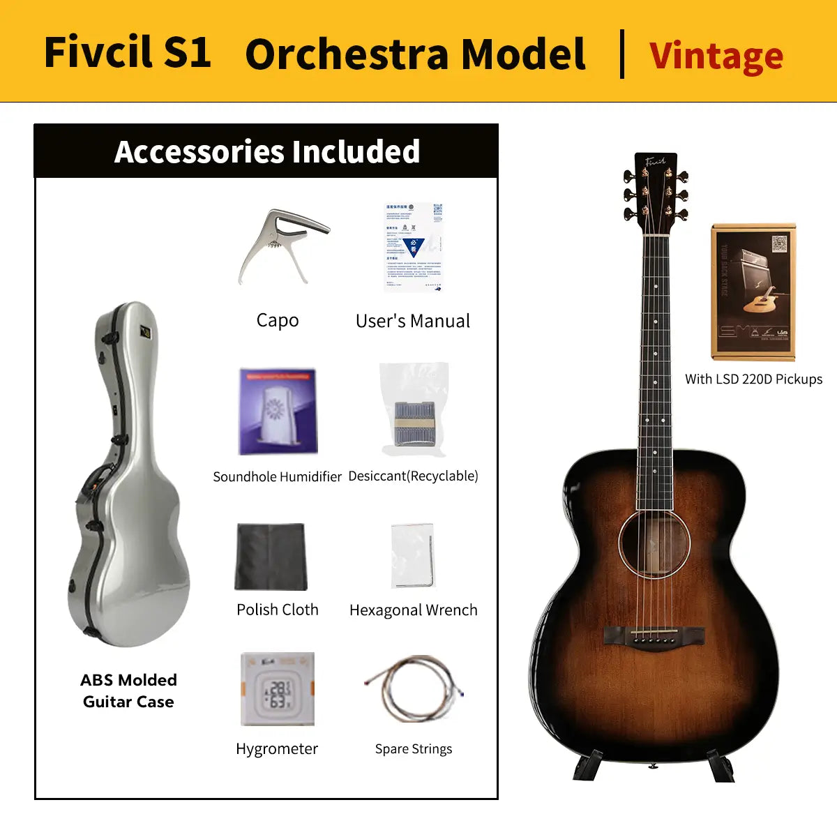 Fivcil S1 Orchestra Model 40 Inch Acoustic Guitar