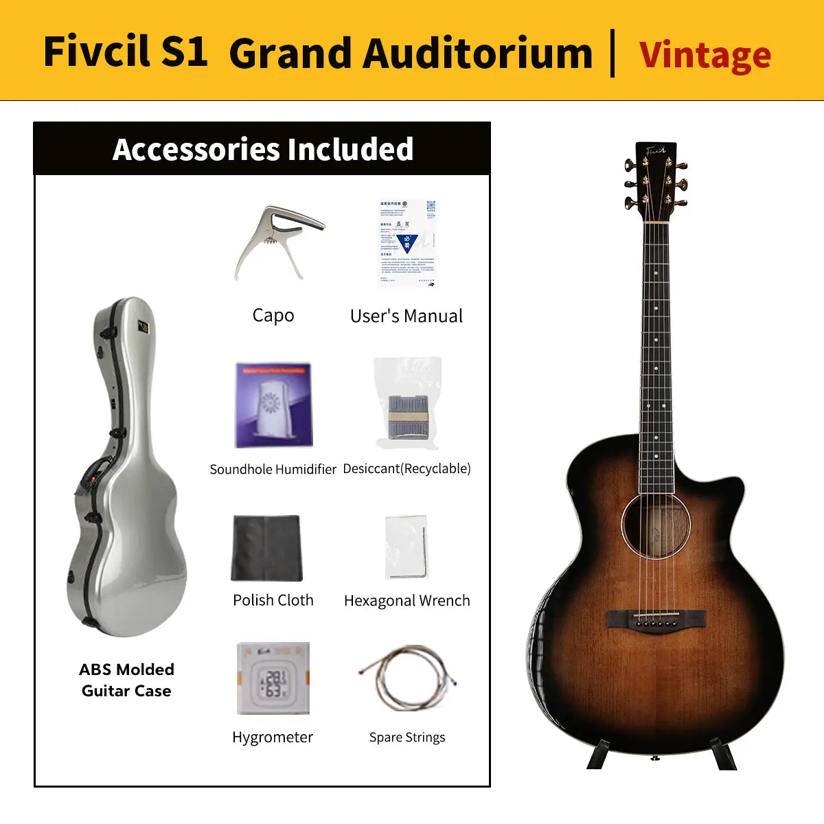 Fivcil S1 Grand Auditorium 41 Inch Acoustic Guitar