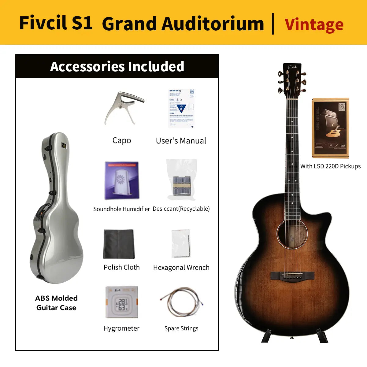 Fivcil S1 Grand Auditorium 41 Inch Acoustic Guitar