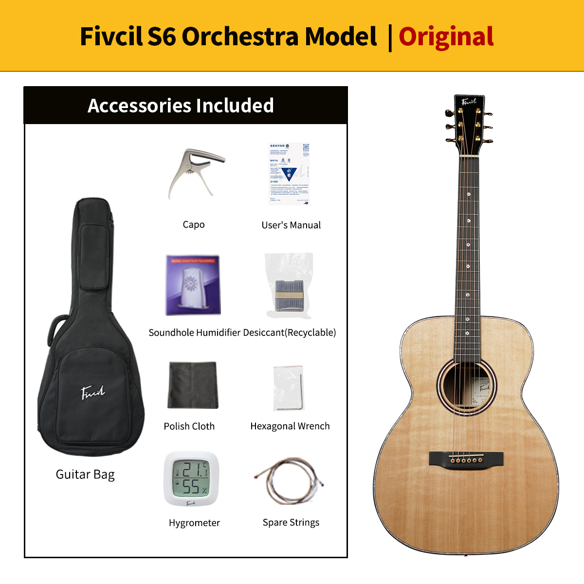 Fivcil S6 Orchestra Model 40 Inch Acoustic Guitar