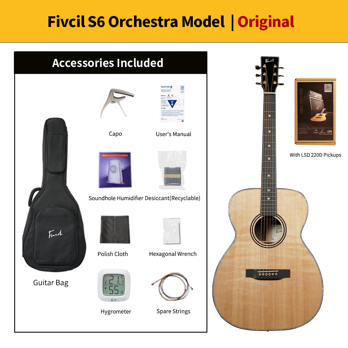 Fivcil S6 Orchestra Model 40 Inch Acoustic Guitar