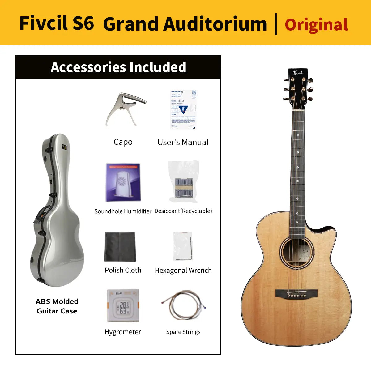 Fivcil S6 Grand Auditorium 41 Inch Acoustic Guitar