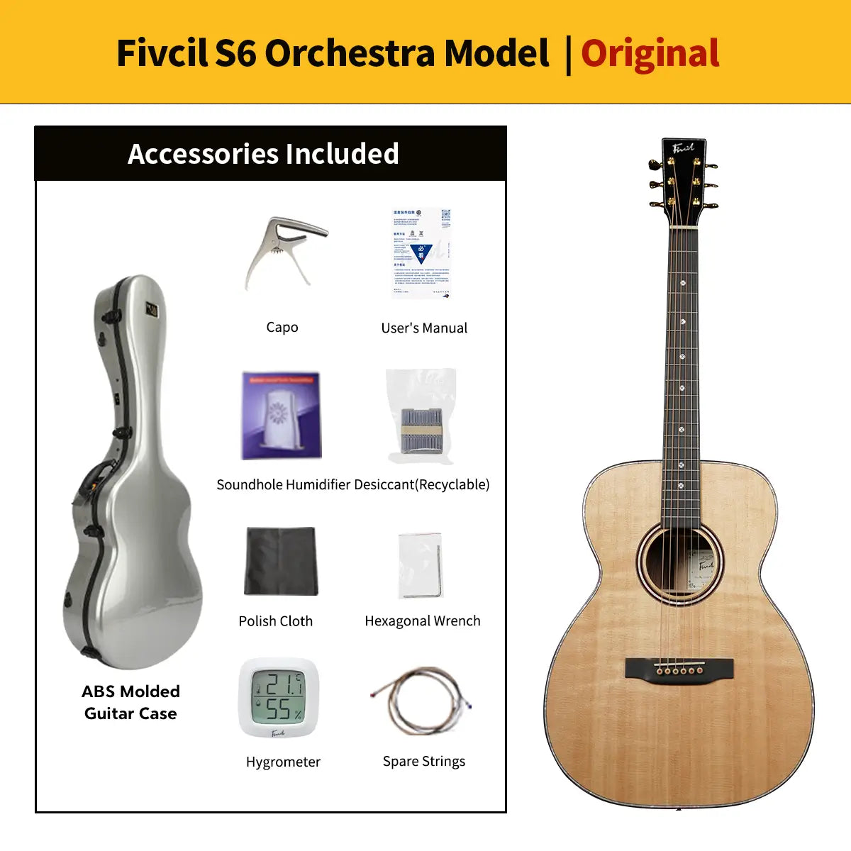 Fivcil S6 Orchestra Model 40 Inch Acoustic Guitar
