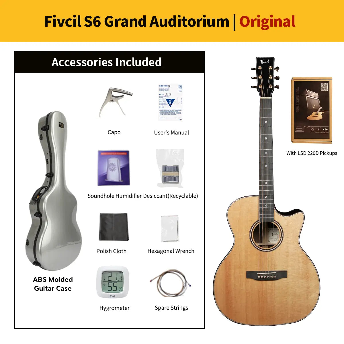 Fivcil S6 Grand Auditorium 41 Inch Acoustic Guitar