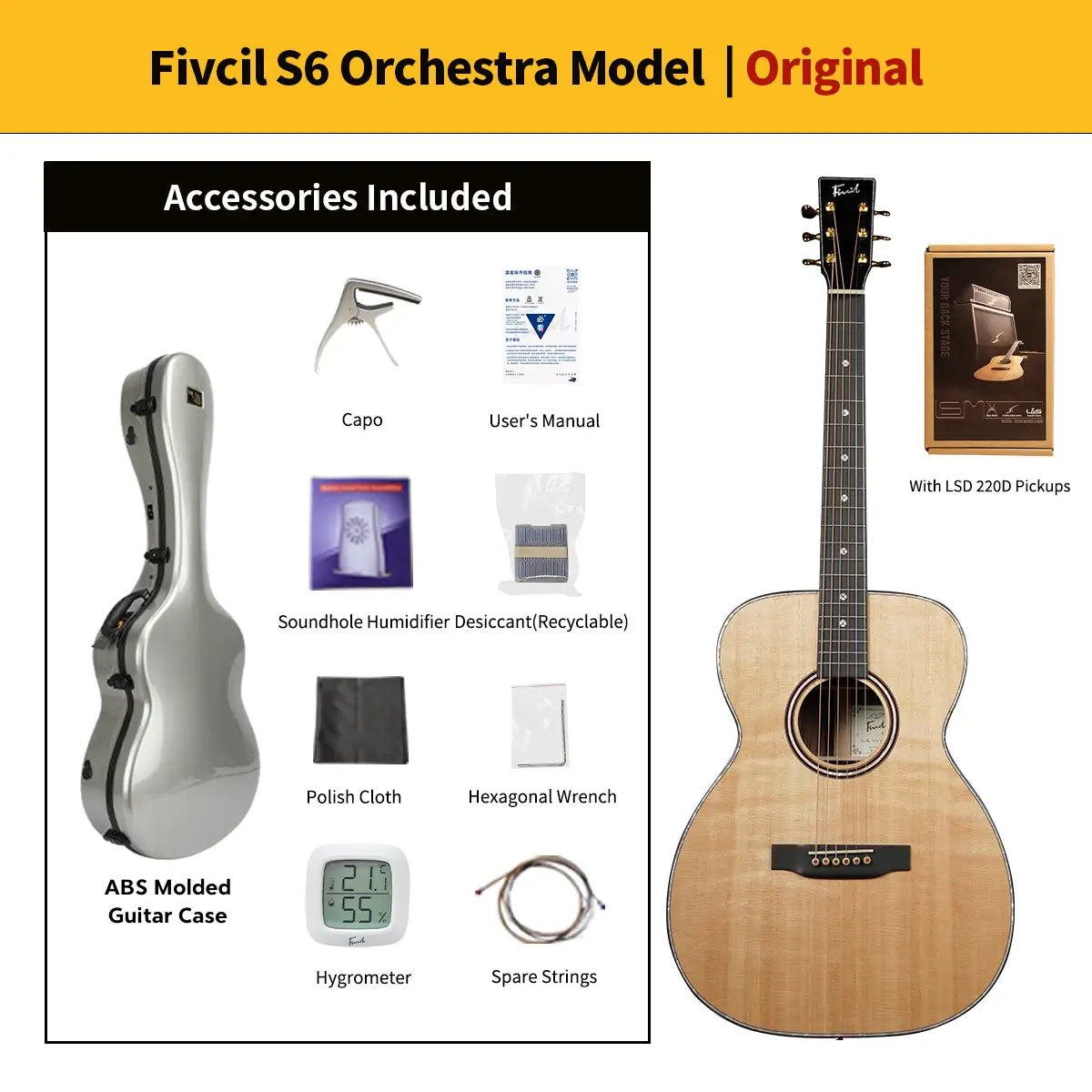 Fivcil S6 Orchestra Model 40 Inch Acoustic Guitar