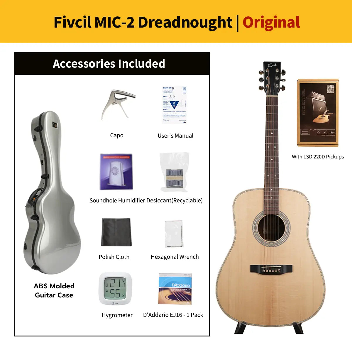 Fivcil MIC-2 Sitka Spruce/Indian Rosewood Acoustic Guitar